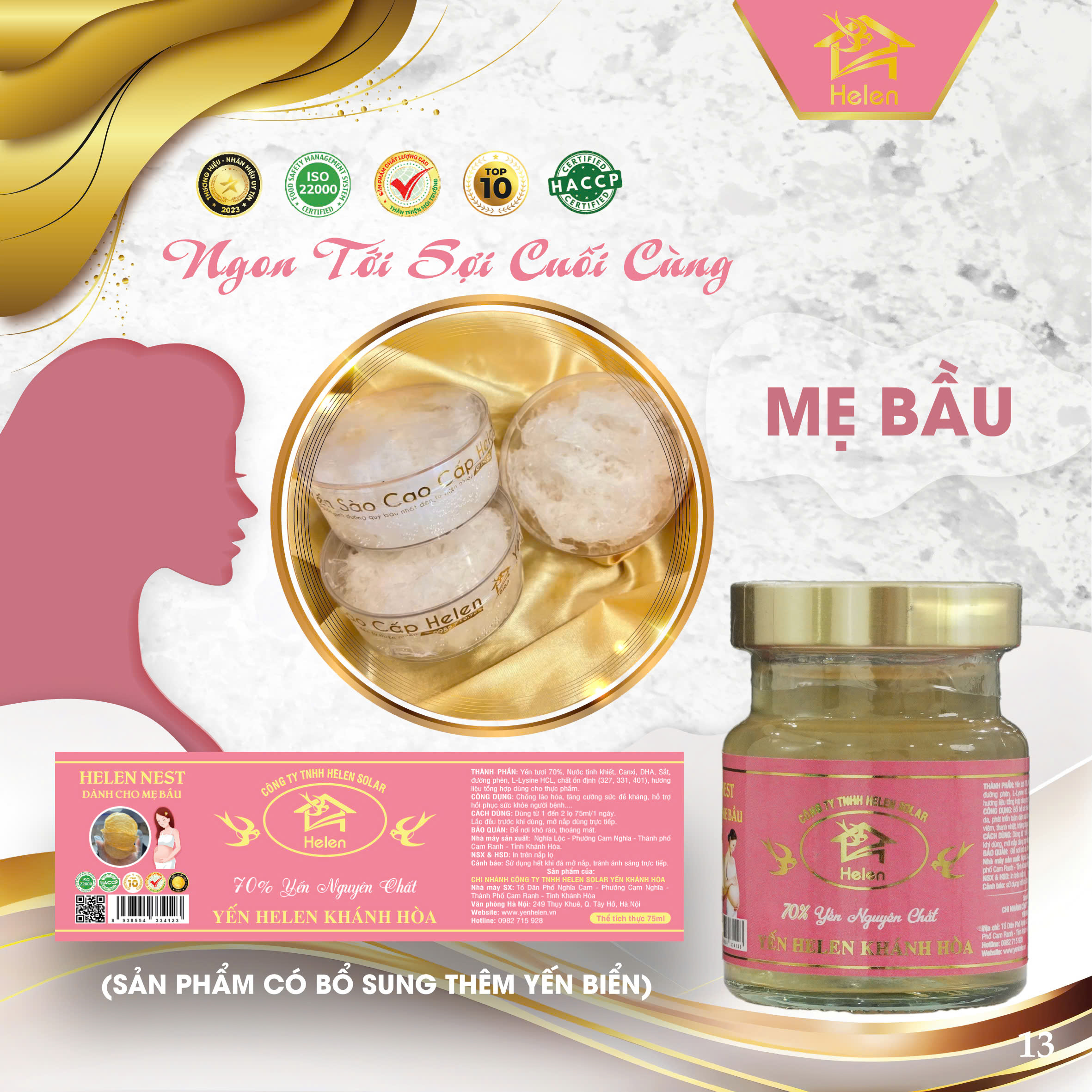 Tổ Yến Chưng Dành Cho Mẹ Bầu Helen Khánh Hòa – 70% Sét 10 Hũ Yến Nguyên Chất, Bổ Dưỡng, An Toàn Cho Thai Kỳ
