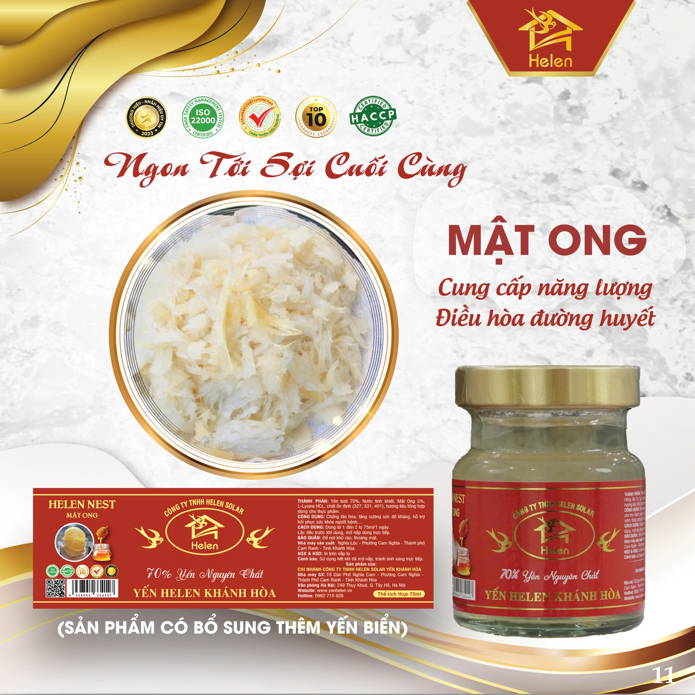 Tổ Yến Chưng Mật Ong Helen Khánh Hòa – 70% Sét 10 Hũ Yến Nguyên Chất, Bổ Dưỡng, Tăng Cường Sức Khỏe