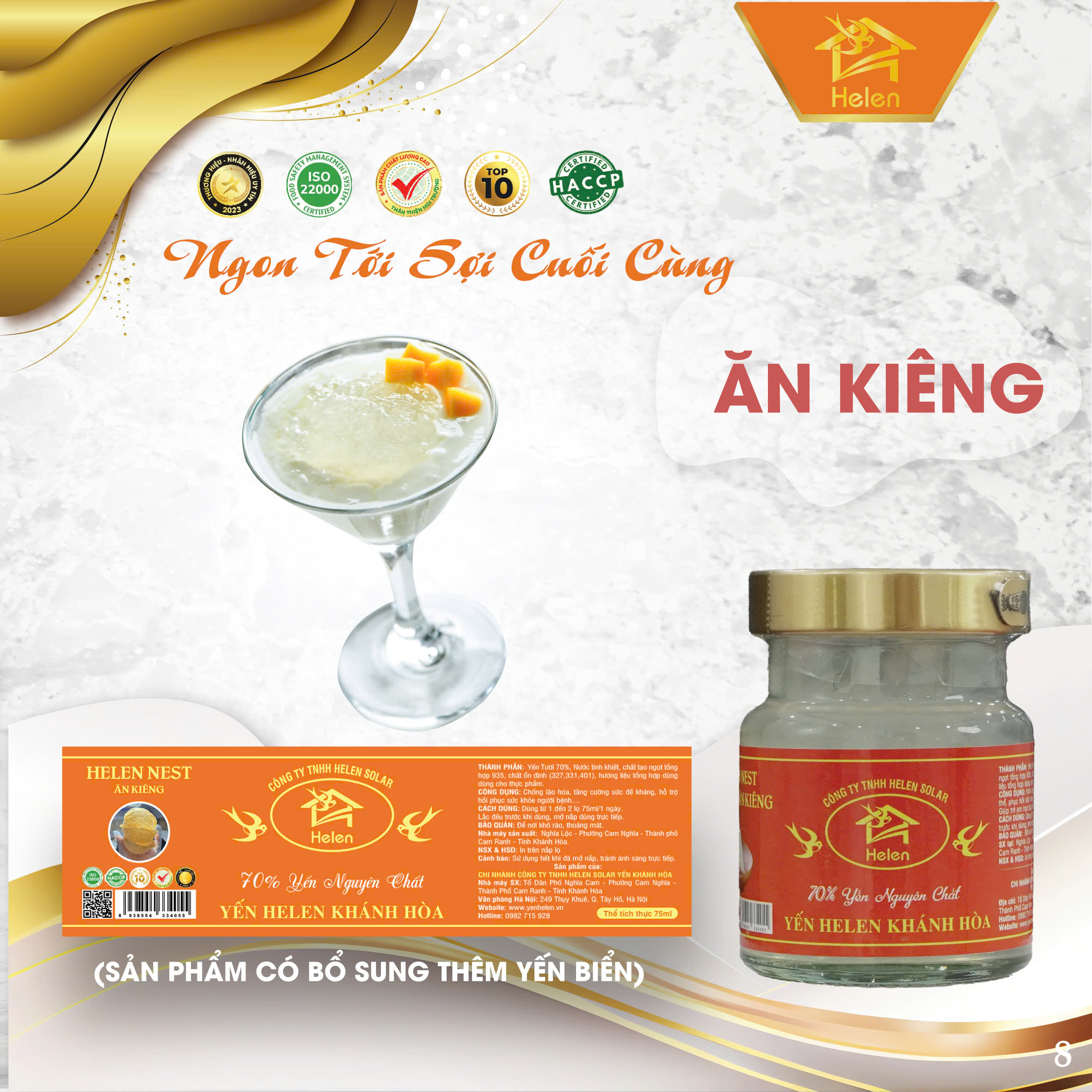 Yến Chưng Ăn Kiêng Ít Đường 70% – Set 10 Hũ 75ml Dinh Dưỡng Cao Cấp