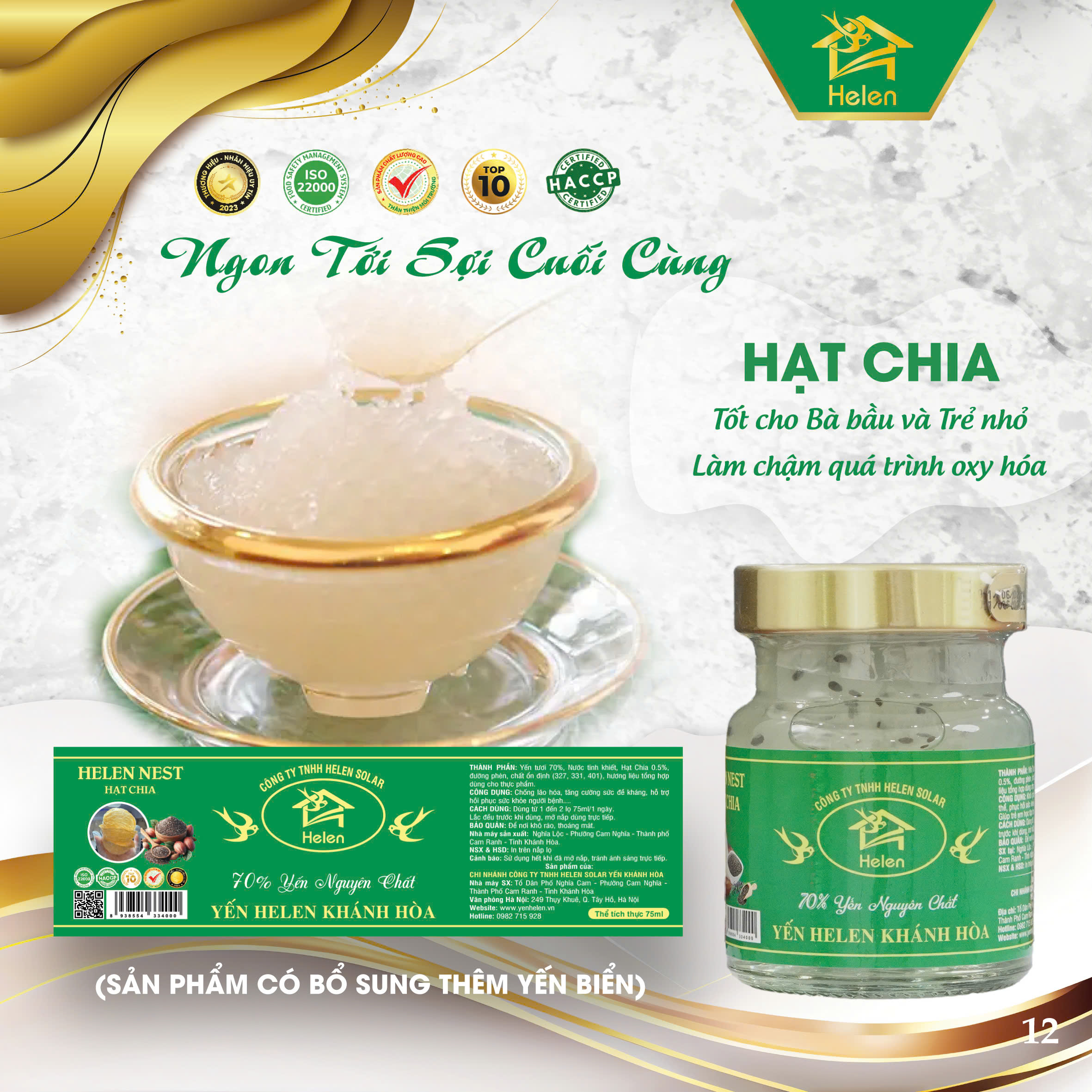 Yến Chưng Hạt Chia 70% Yến – Set 10 Hũ 75ml Bổ Dưỡng, Tiện Lợi & Tốt Cho Sức Khỏe