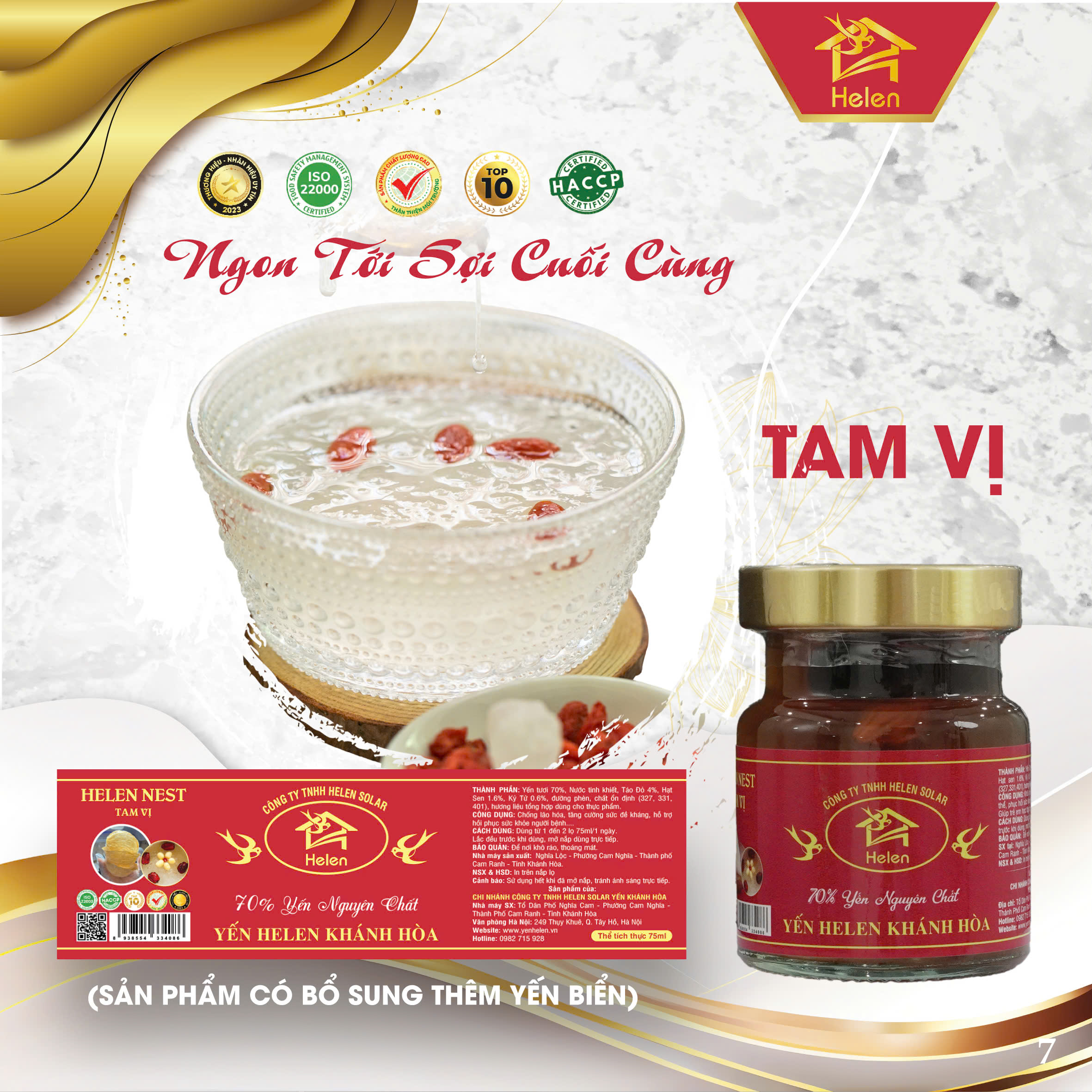 Yến Chưng Táo Đỏ Helen Khánh Hoà – 70% Yến Nguyên Chất, Set 10 Hũ 75ml, Bổ Dưỡng Cao Cấp