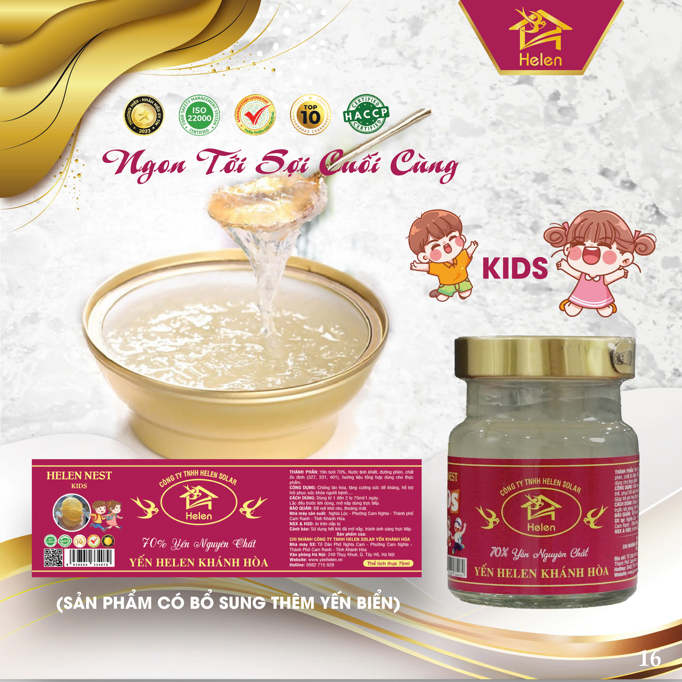 Yến Sào Helen Khánh Hòa Kids - 70% Sét 10 Hũ Yến Nguyên Chất Bí Quyết Giúp Bé Khỏe Mạnh Vượt Trội